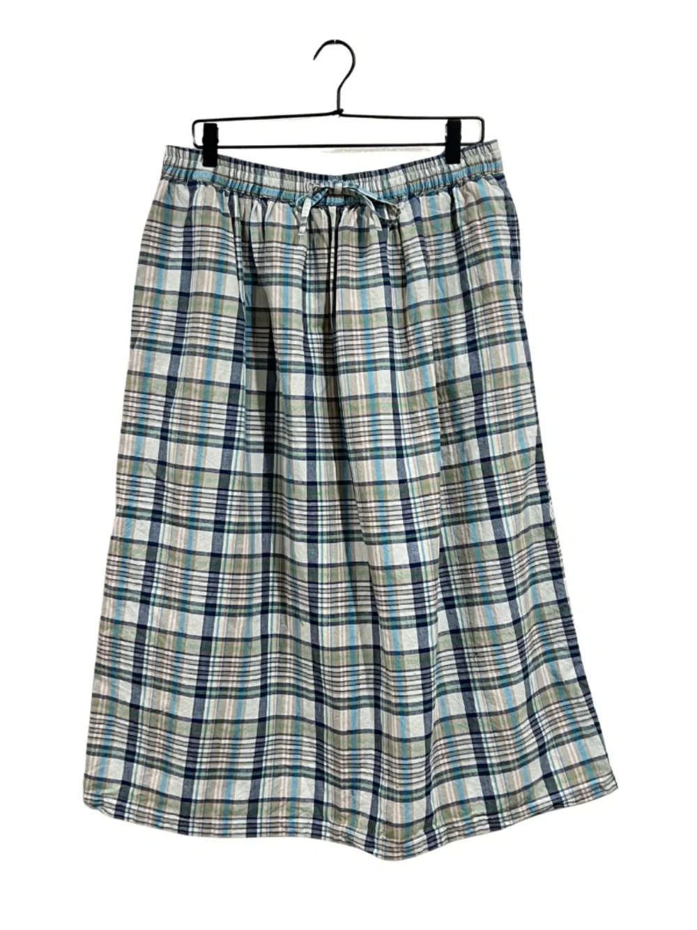 Orvis Navy Sage Tan Plaid Midi Skirt Size Large - Picture 3 of 10
